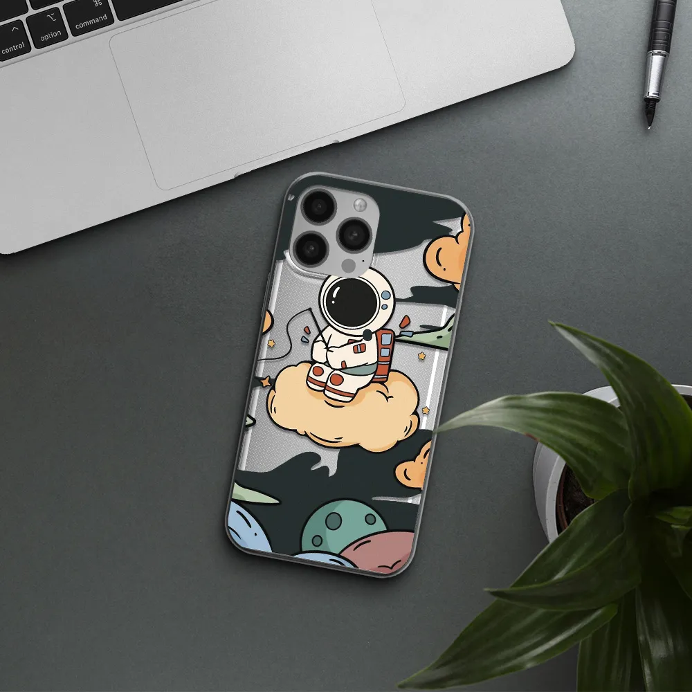 a cartoon astronaut sitting on a cloud Apple iPhone 13 Pro Clear TPU Case