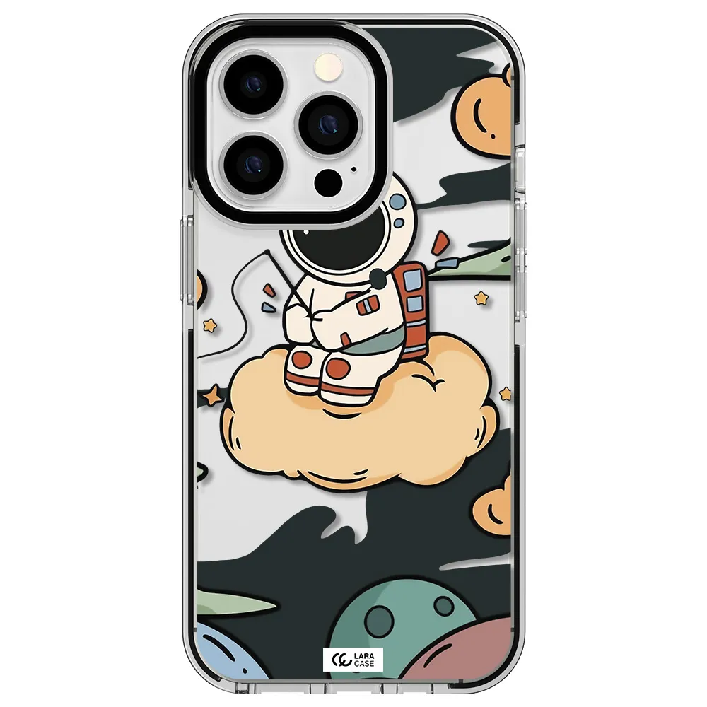 a cartoon astronaut sitting on a cloud Apple iPhone 13 Pro impact black border Case