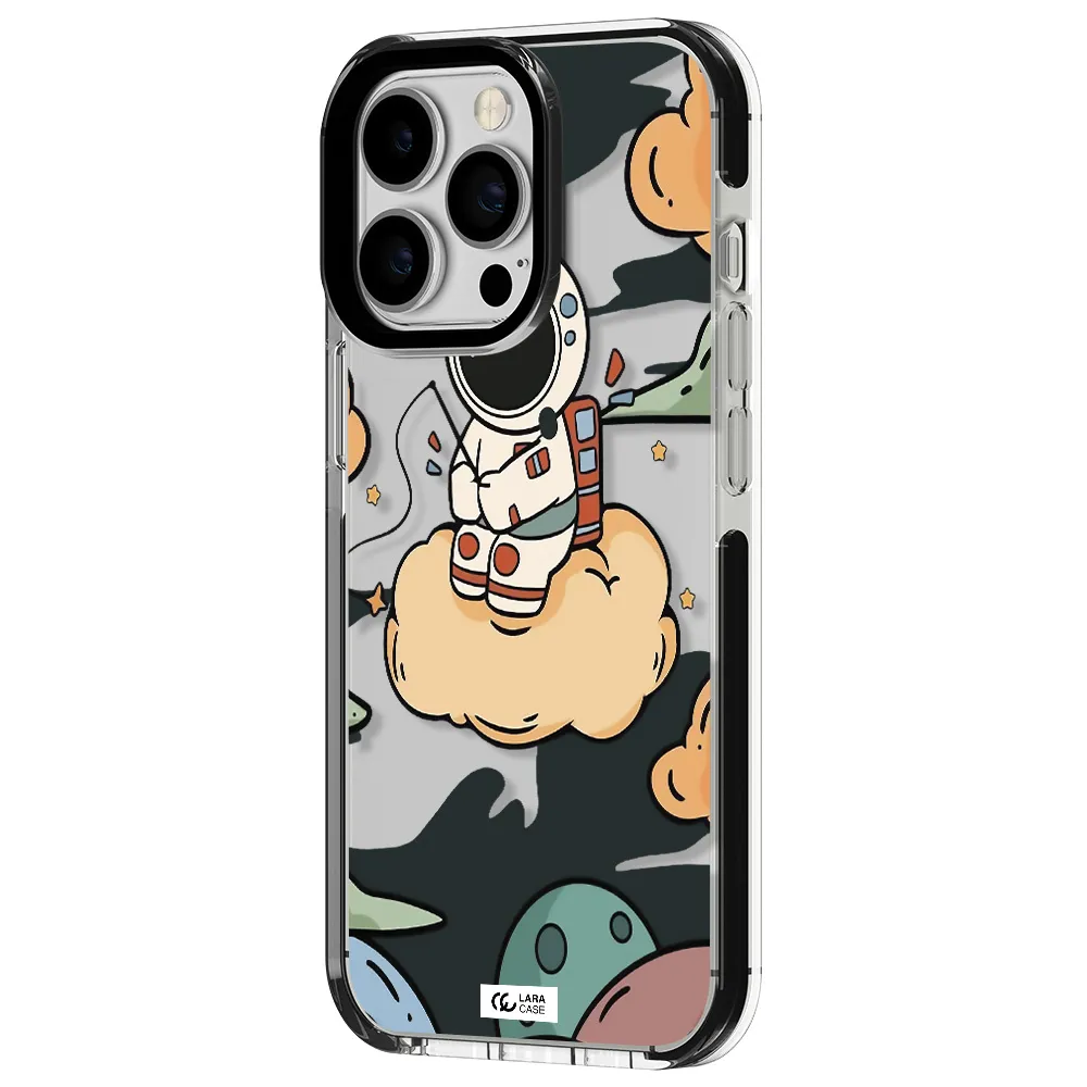 a cartoon astronaut sitting on a cloud Apple iPhone 13 Pro impact black border Case