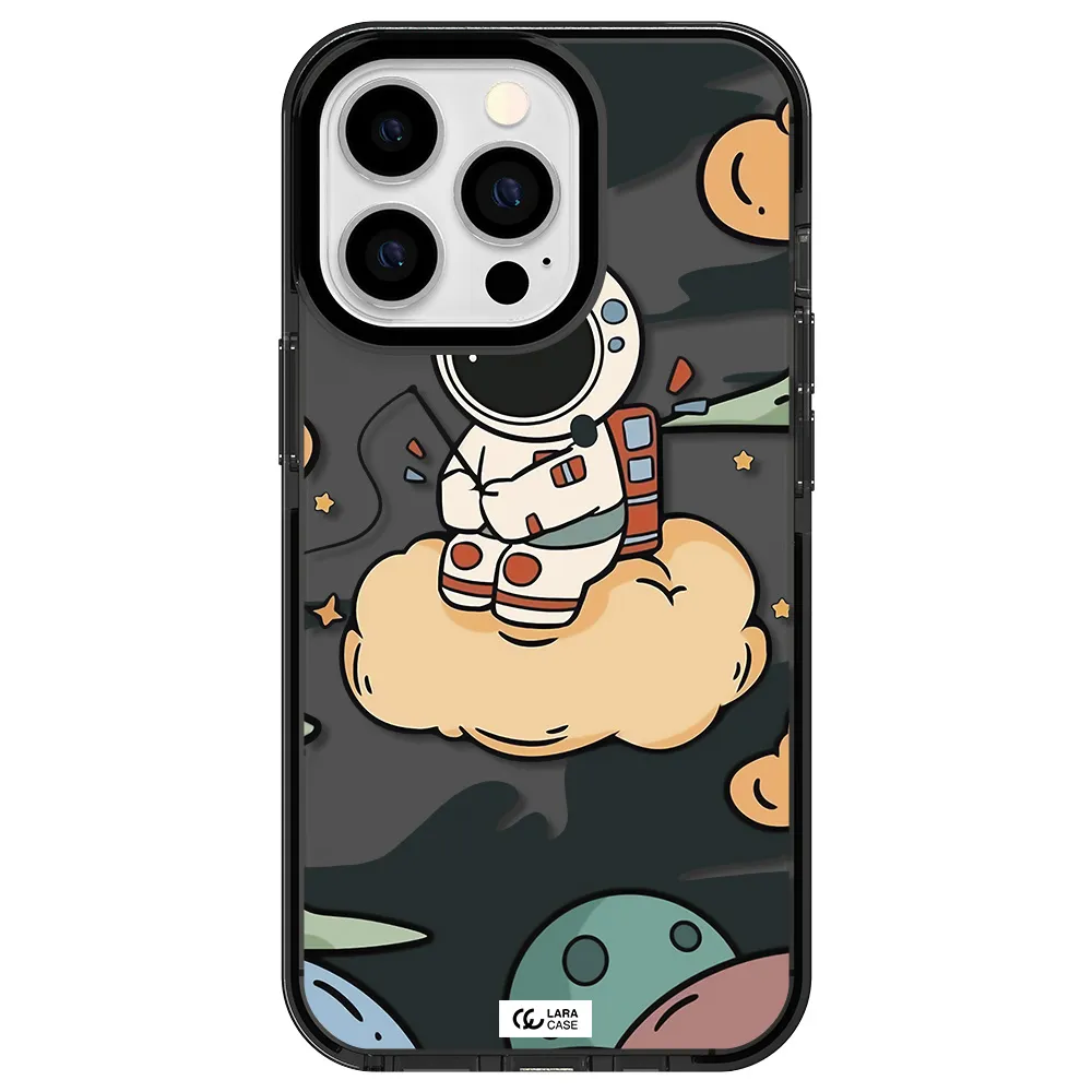 a cartoon astronaut sitting on a cloud Apple iPhone 13 Pro impact Smoke Black Case