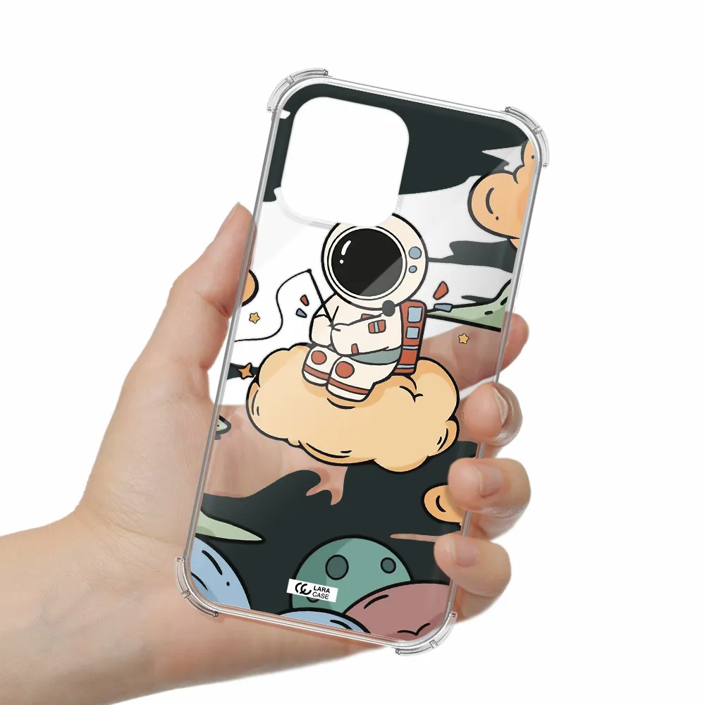 a cartoon astronaut sitting on a cloud Apple iPhone 13 Pro Max Clear PC Case