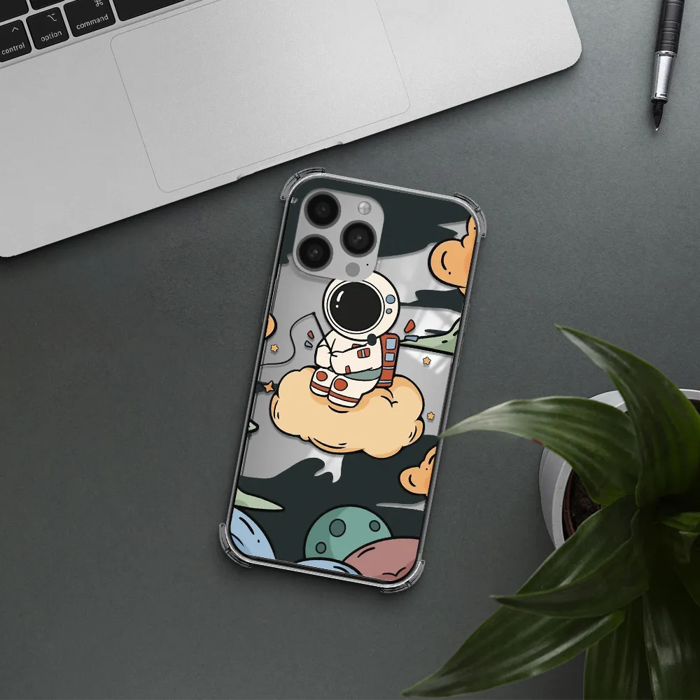 a cartoon astronaut sitting on a cloud Apple iPhone 13 Pro Max Clear PC Case