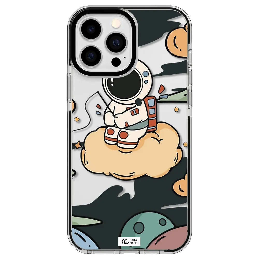 a cartoon astronaut sitting on a cloud Apple iPhone 13 Pro Max impact black border Case