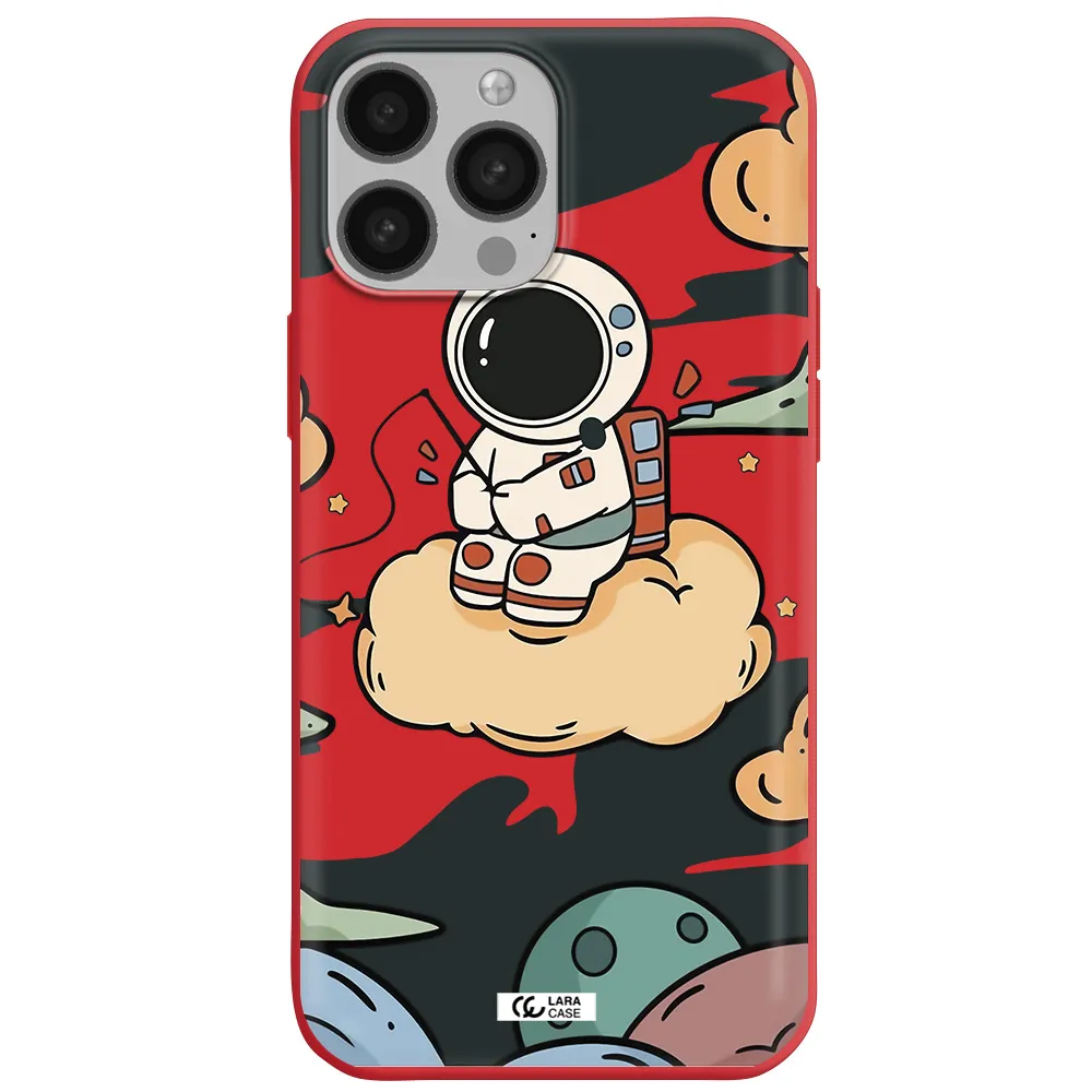 a cartoon astronaut sitting on a cloud Apple iPhone 13 Pro Max Silicone Imperial Red Case