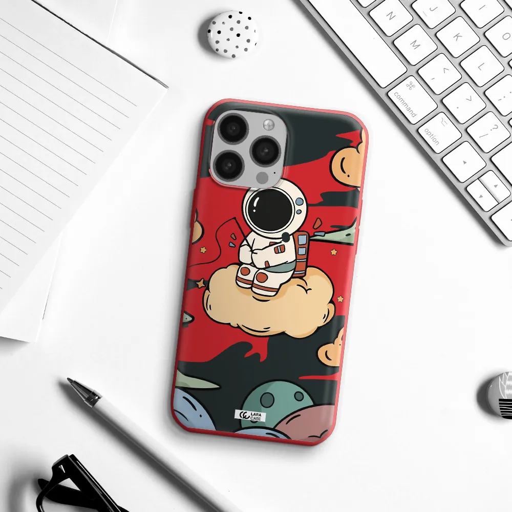 a cartoon astronaut sitting on a cloud Apple iPhone 13 Pro Max Silicone Imperial Red Case