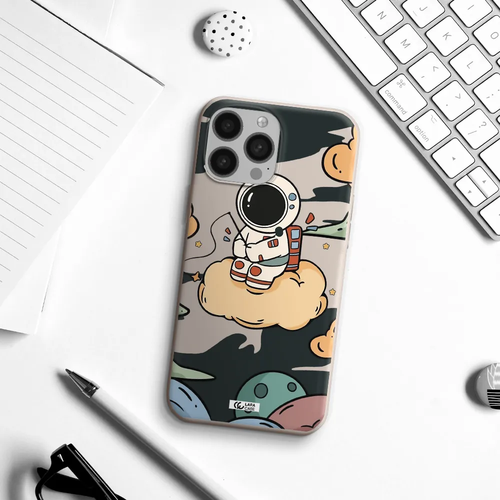 a cartoon astronaut sitting on a cloud Apple iPhone 13 Pro Max Silicone Stone Case