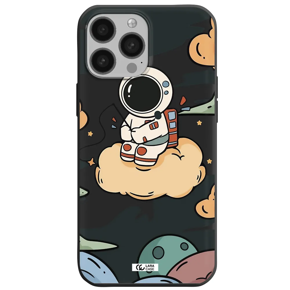 a cartoon astronaut sitting on a cloud Apple iPhone 13 Pro Silicone black Case