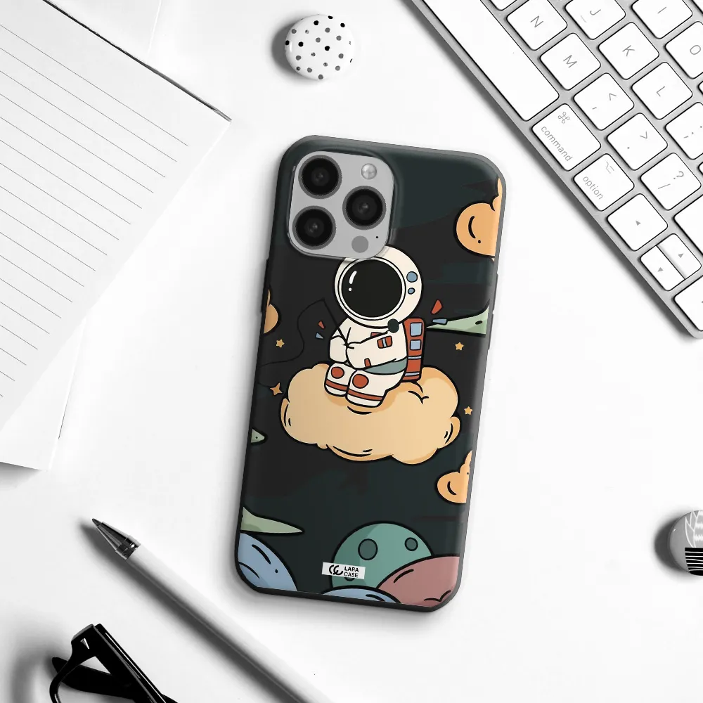 a cartoon astronaut sitting on a cloud Apple iPhone 13 Pro Silicone black Case