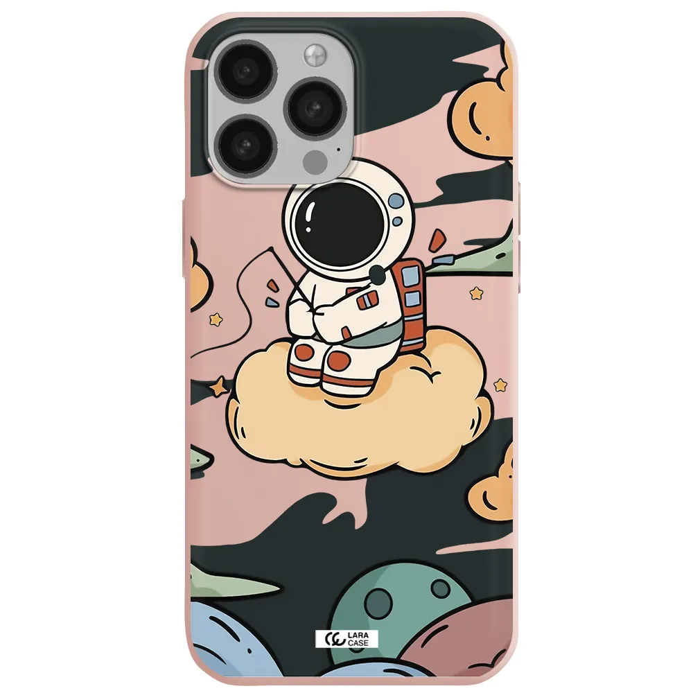 a cartoon astronaut sitting on a cloud Apple iPhone 13 Pro Silicone pastel pink Case