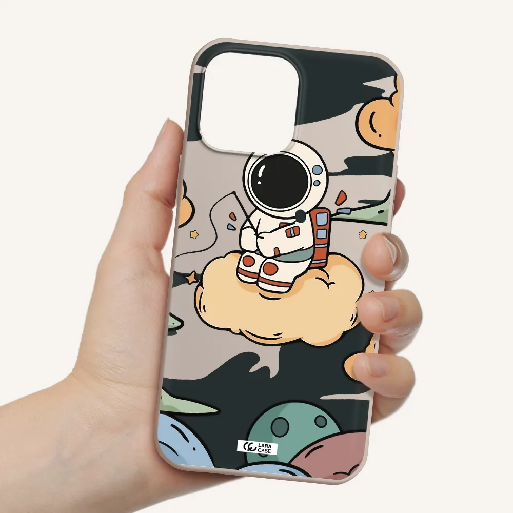 a cartoon astronaut sitting on a cloud Apple iPhone 13 Pro Silicone Stone Case