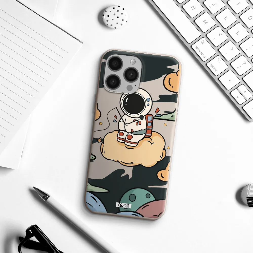 a cartoon astronaut sitting on a cloud Apple iPhone 13 Pro Silicone Stone Case