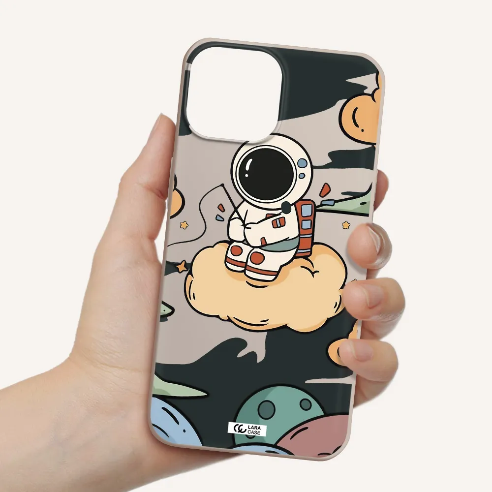 a cartoon astronaut sitting on a cloud Apple iPhone 13 Silicone Stone Case