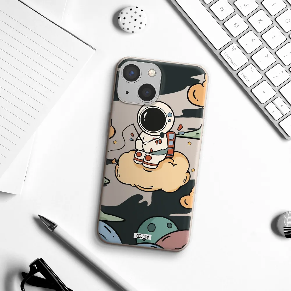 a cartoon astronaut sitting on a cloud Apple iPhone 13 Silicone Stone Case