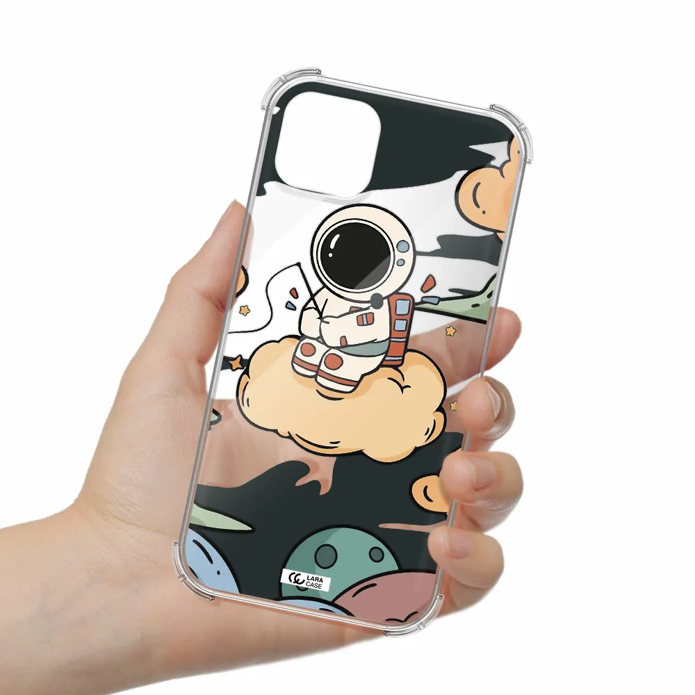a cartoon astronaut sitting on a cloud Apple iPhone 14 Clear PC Case