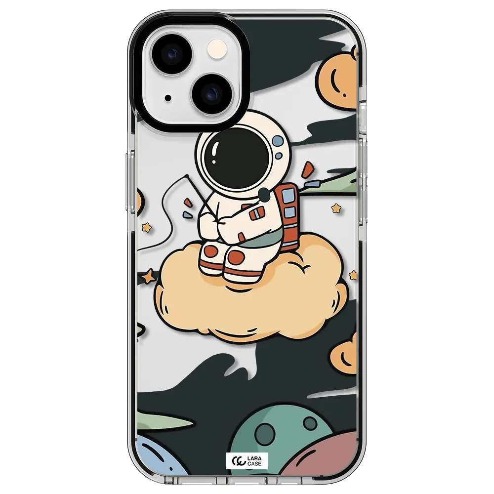 a cartoon astronaut sitting on a cloud Apple iPhone 14 impact black border Case
