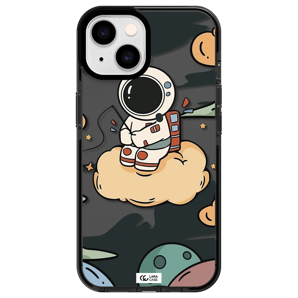 a cartoon astronaut sitting on a cloud Apple iPhone 14 impact Smoke Black Case