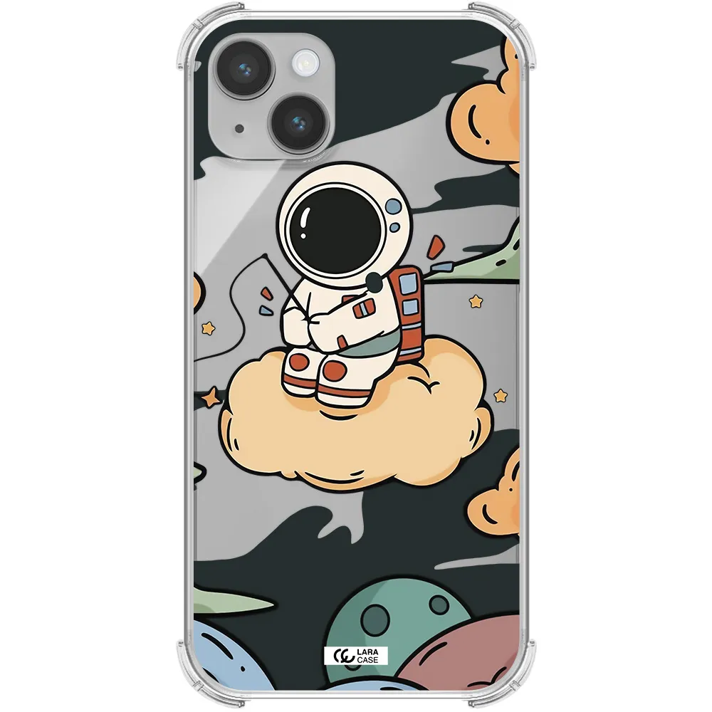 a cartoon astronaut sitting on a cloud Apple iPhone 14 plus Clear PC Case