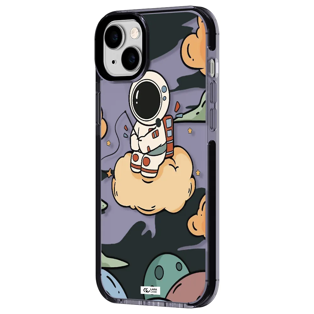 a cartoon astronaut sitting on a cloud Apple iPhone 14 plus impact Lilac Case