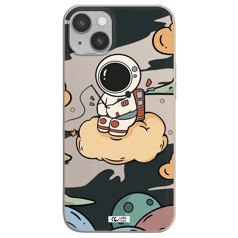a cartoon astronaut sitting on a cloud Apple iPhone 14 plus Silicone Stone Case