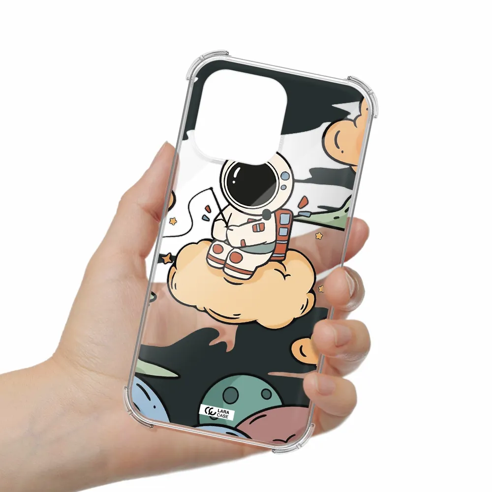 a cartoon astronaut sitting on a cloud Apple iPhone 14 pro Clear PC Case