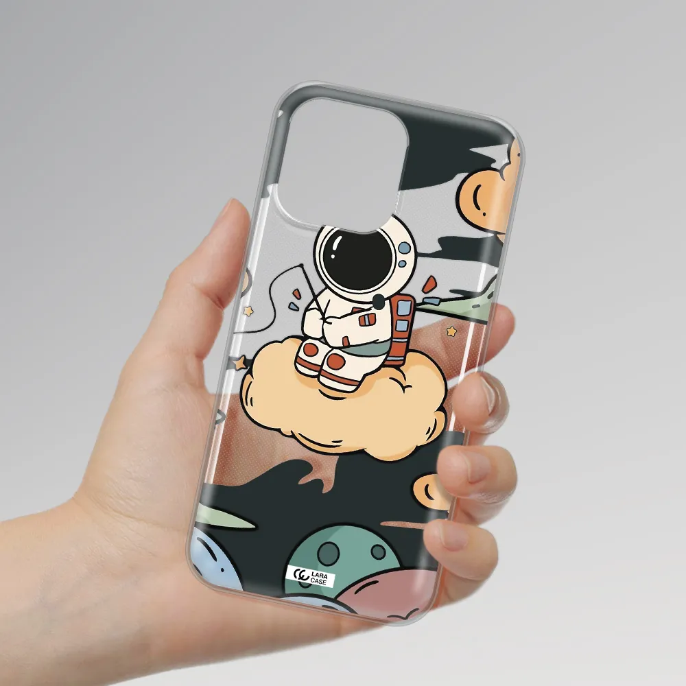 a cartoon astronaut sitting on a cloud Apple iPhone 14 pro Clear TPU Case