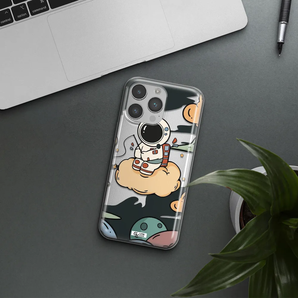 a cartoon astronaut sitting on a cloud Apple iPhone 14 pro Clear TPU Case