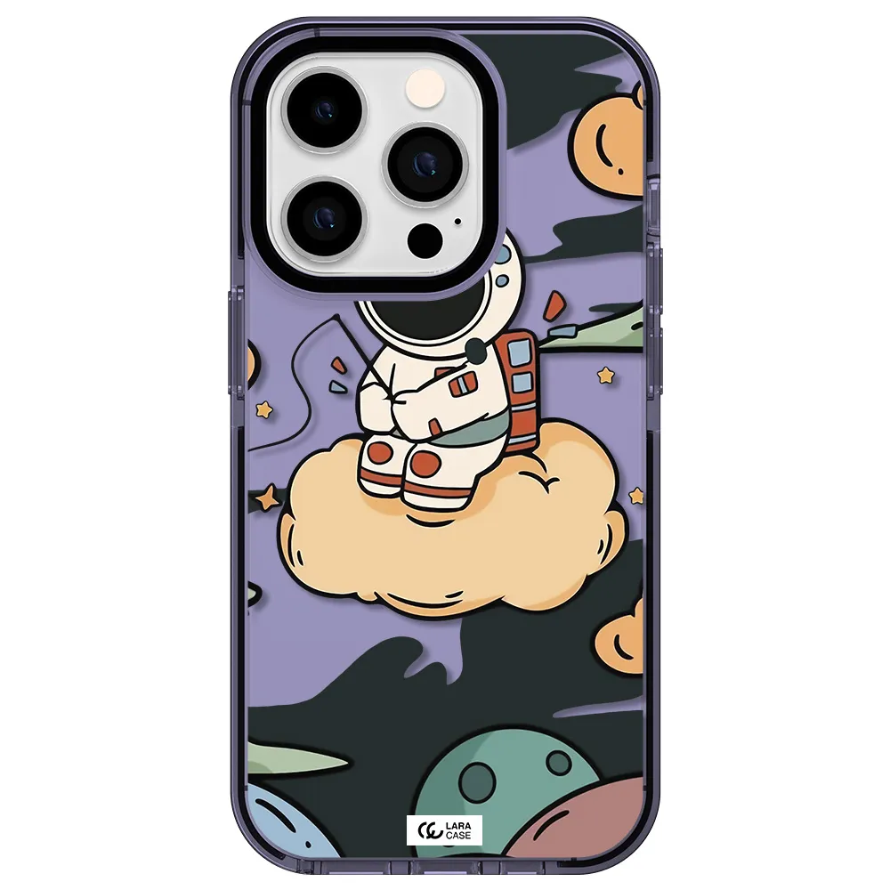 a cartoon astronaut sitting on a cloud Apple iPhone 14 pro impact Lilac Case