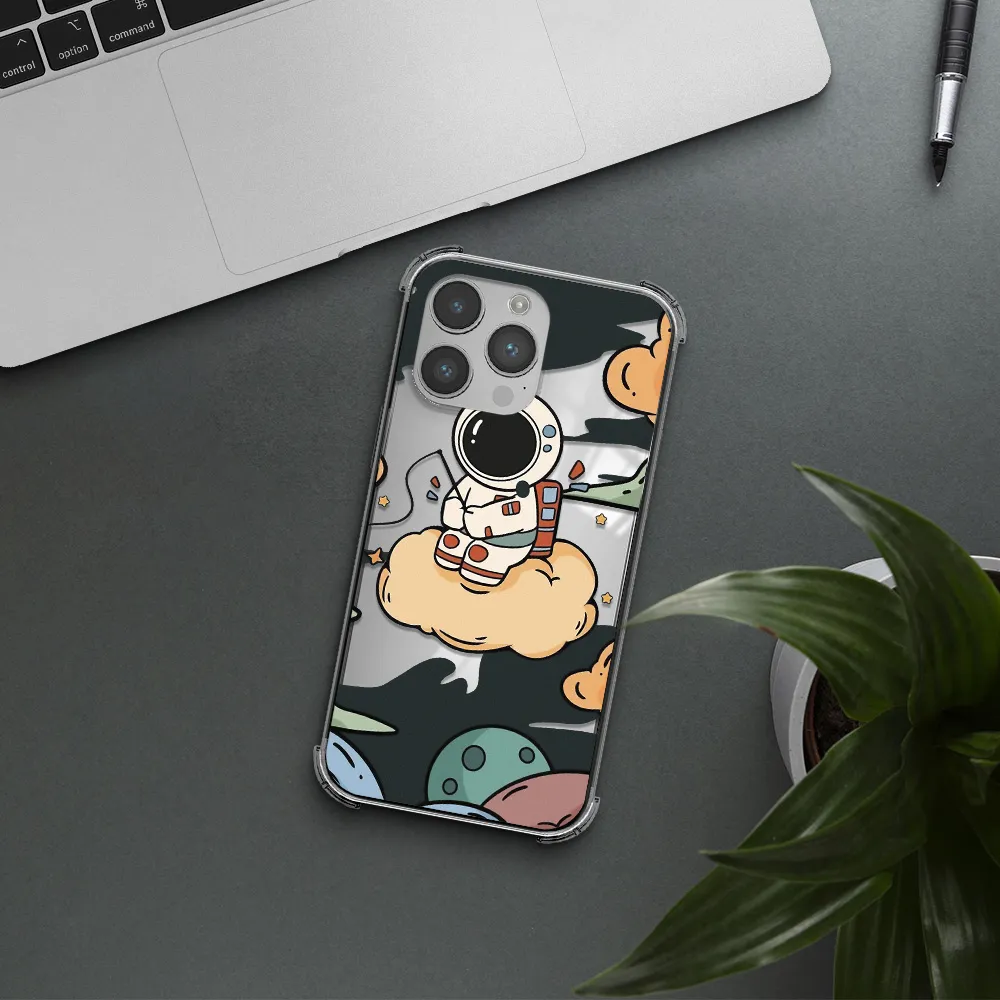 a cartoon astronaut sitting on a cloud Apple iPhone 14 pro max Clear PC Case