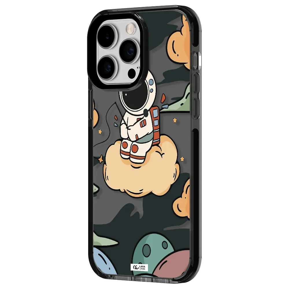 a cartoon astronaut sitting on a cloud Apple iPhone 14 pro max impact Smoke Black Case