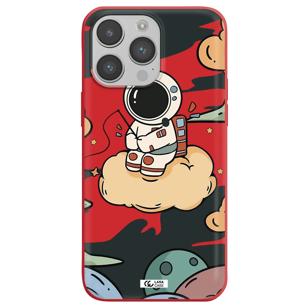 a cartoon astronaut sitting on a cloud Apple iPhone 14 pro max Silicone Imperial Red Case