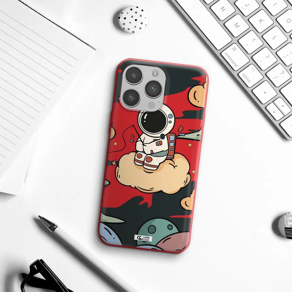 a cartoon astronaut sitting on a cloud Apple iPhone 14 pro max Silicone Imperial Red Case