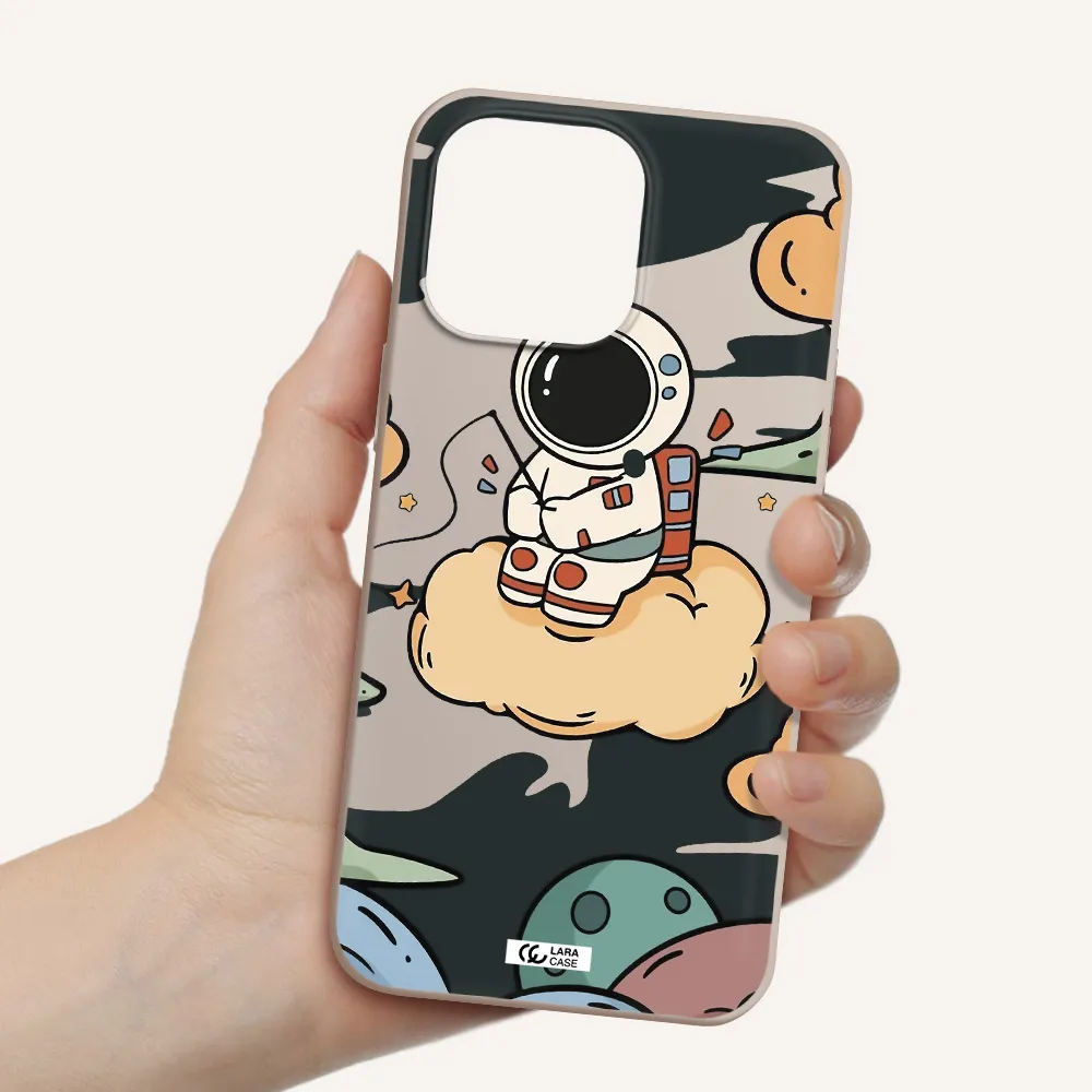 a cartoon astronaut sitting on a cloud Apple iPhone 14 pro max Silicone Stone Case