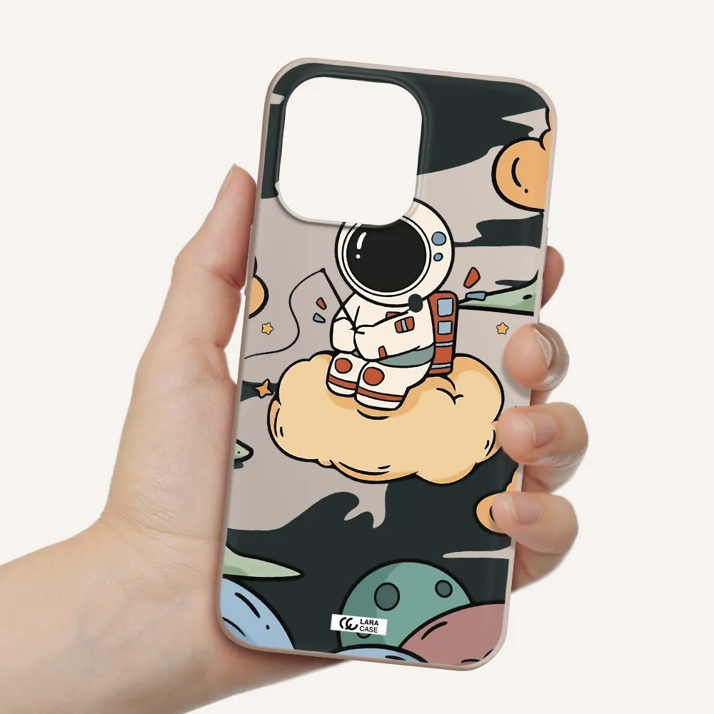 a cartoon astronaut sitting on a cloud Apple iPhone 14 pro Silicone Stone Case
