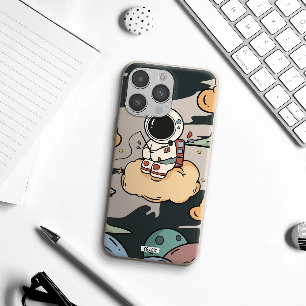 a cartoon astronaut sitting on a cloud Apple iPhone 14 pro Silicone Stone Case