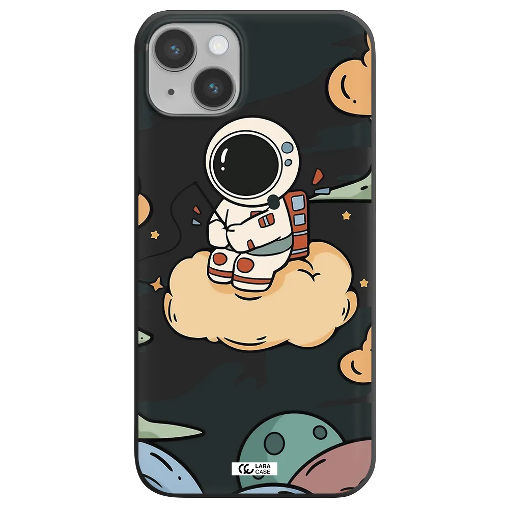 a cartoon astronaut sitting on a cloud Apple iPhone 14 Silicone black Case
