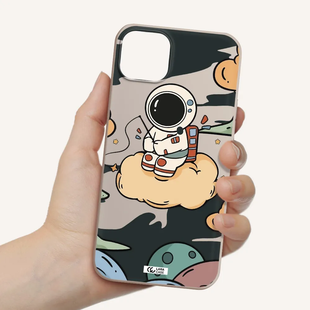 a cartoon astronaut sitting on a cloud Apple iPhone 14 Silicone Stone Case