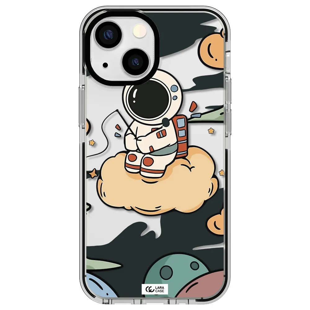 a cartoon astronaut sitting on a cloud Apple iPhone 15 impact black border Case