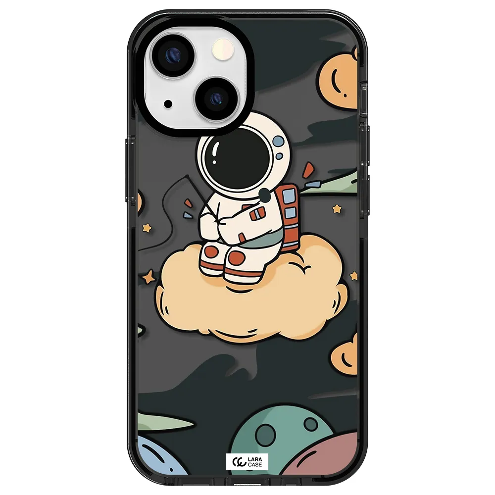 a cartoon astronaut sitting on a cloud Apple iPhone 15 impact Smoke Black Case