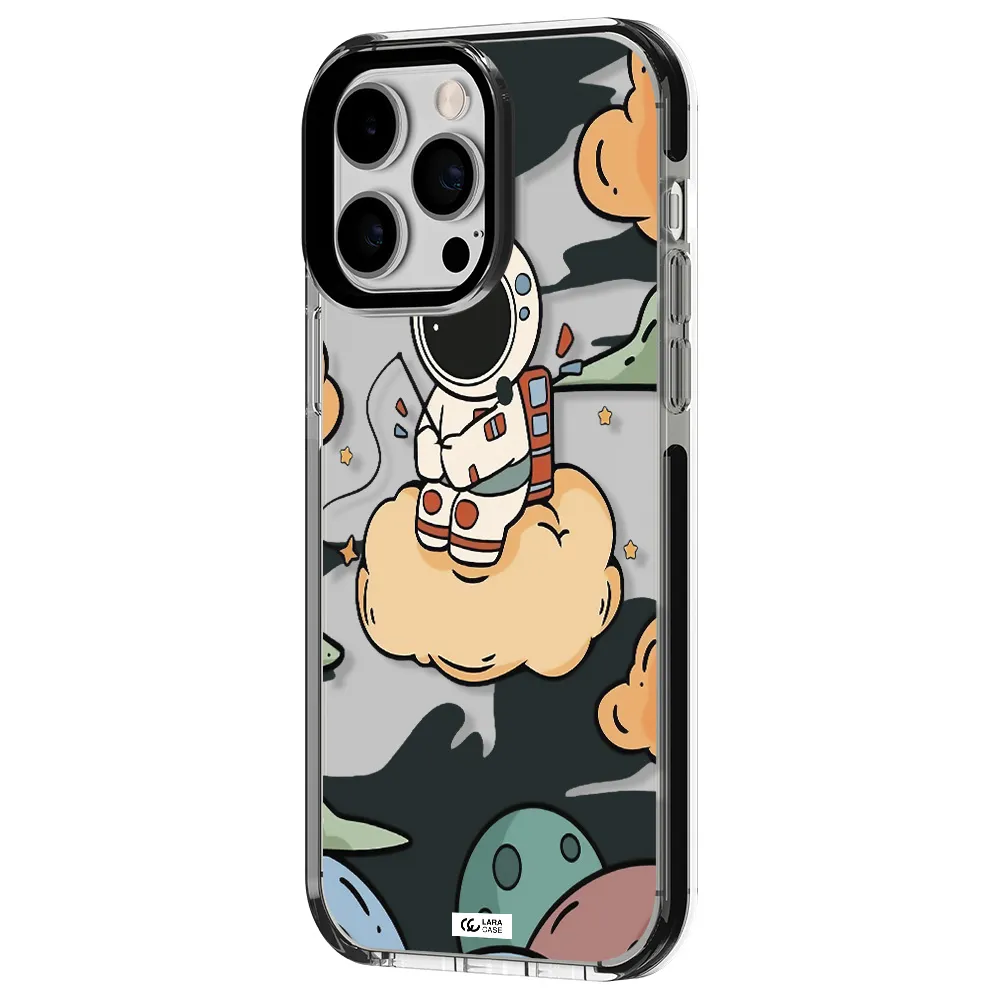 a cartoon astronaut sitting on a cloud Apple iPhone 15 Pro Max impact black border Case