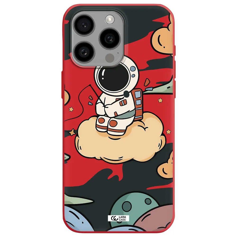 A Cartoon Astronaut Sitting On A Cloud Apple Iphone 15 Pro Max Silicone Imperial Red Case