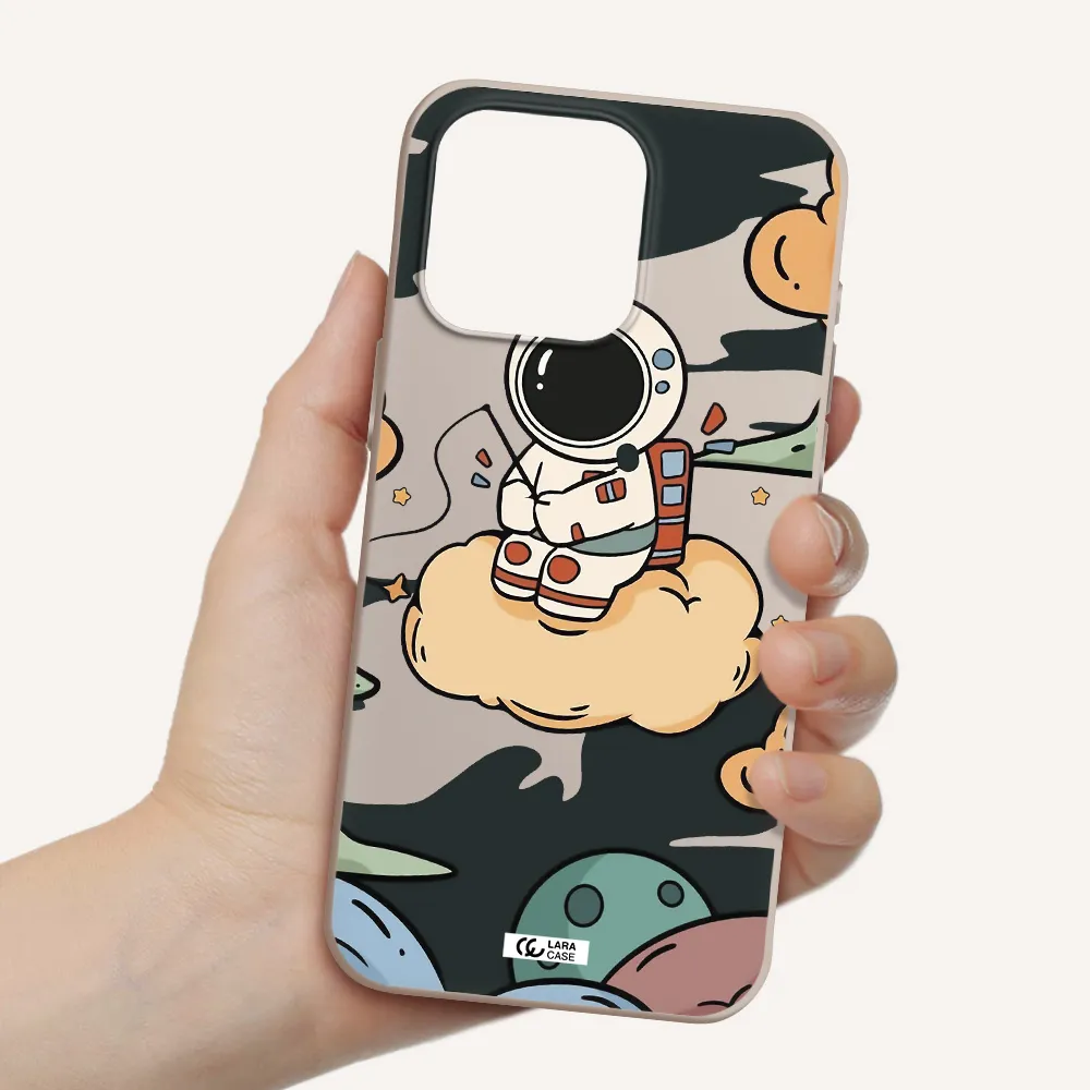 a cartoon astronaut sitting on a cloud Apple Iphone 15 Pro max Silicone Stone Case