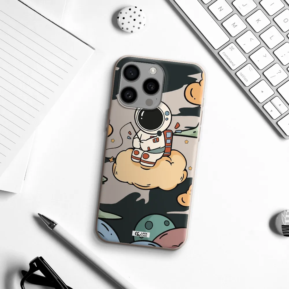 a cartoon astronaut sitting on a cloud Apple Iphone 15 Pro max Silicone Stone Case