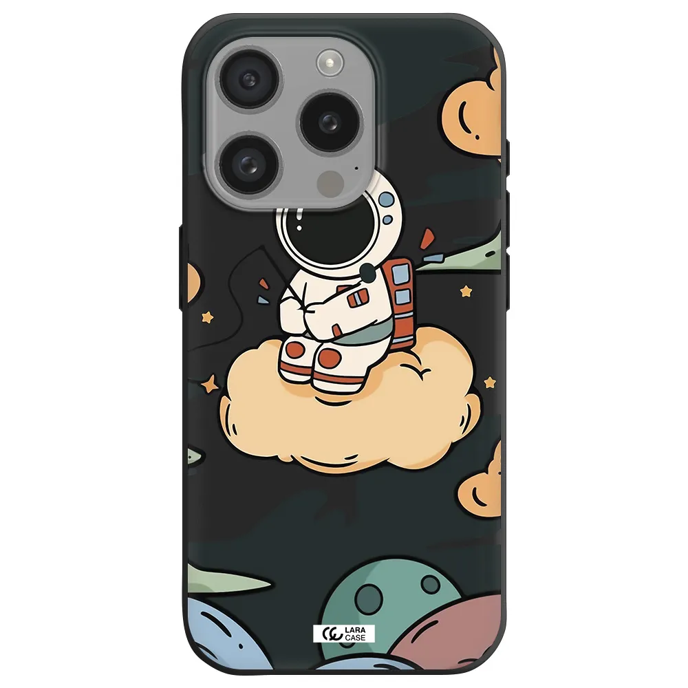 A Cartoon Astronaut Sitting On A Cloud Apple Iphone 15 Pro Silicone Black Case