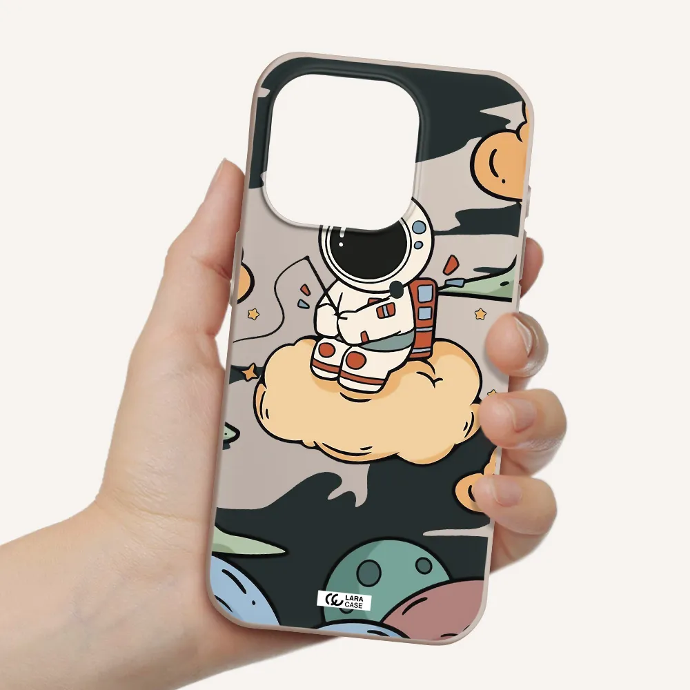 A Cartoon Astronaut Sitting On A Cloud Apple Iphone 15 Pro Silicone Stone Case