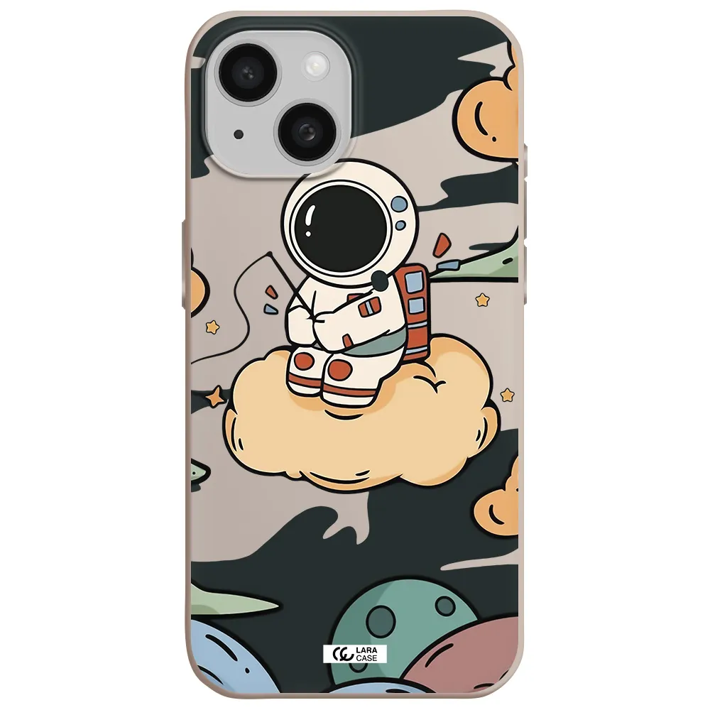 a cartoon astronaut sitting on a cloud Apple iPhone 15 Silicone Stone Case