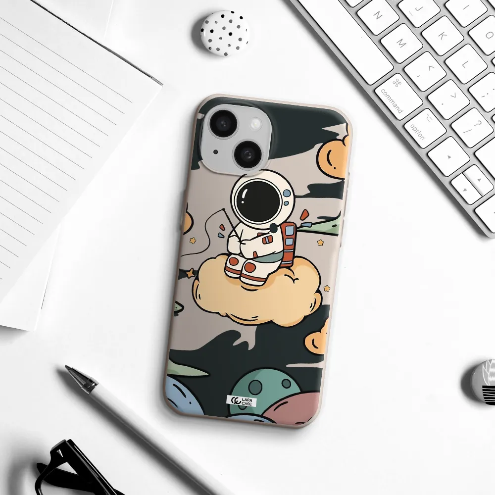 a cartoon astronaut sitting on a cloud Apple iPhone 15 Silicone Stone Case