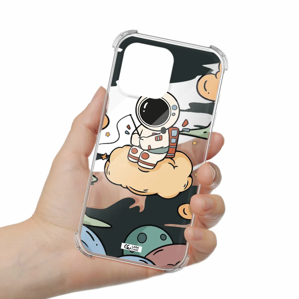 A Cartoon Astronaut Sitting On A Cloud Apple Iphone 16 Pro Max Clear Pc Case