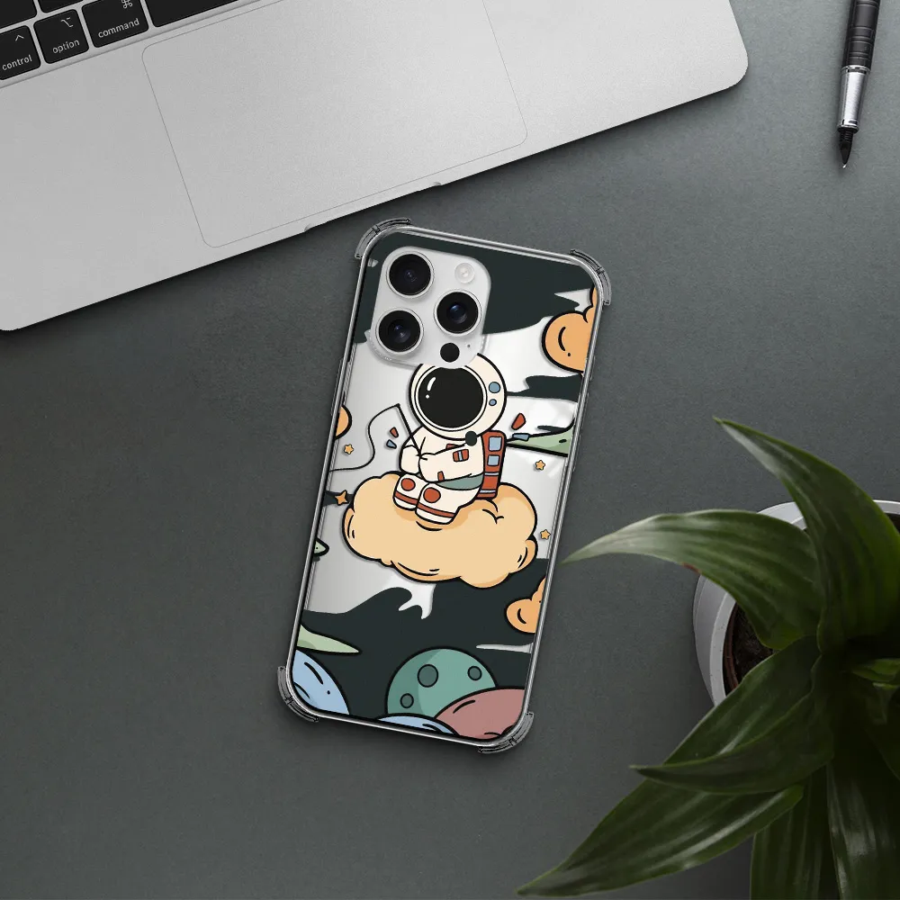 A Cartoon Astronaut Sitting On A Cloud Apple Iphone 16 Pro Max Clear Pc Case