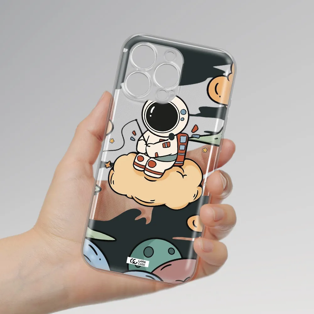 A Cartoon Astronaut Sitting On A Cloud Apple Iphone 16 Pro Max Clear Tpu Case