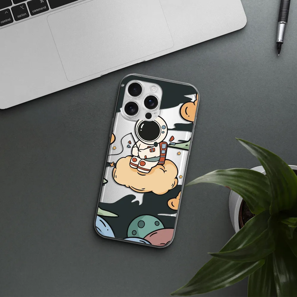 A Cartoon Astronaut Sitting On A Cloud Apple Iphone 16 Pro Max Clear Tpu Case